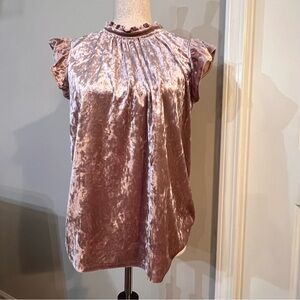 Velour Ruffle Sleeve Top - Dusty Pink S